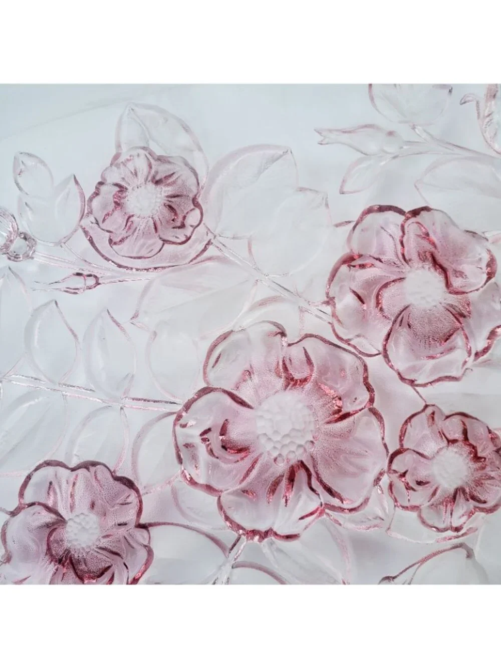 Vintage Mikasa Rosella Pink rose pressed frosted glass serving tray platter